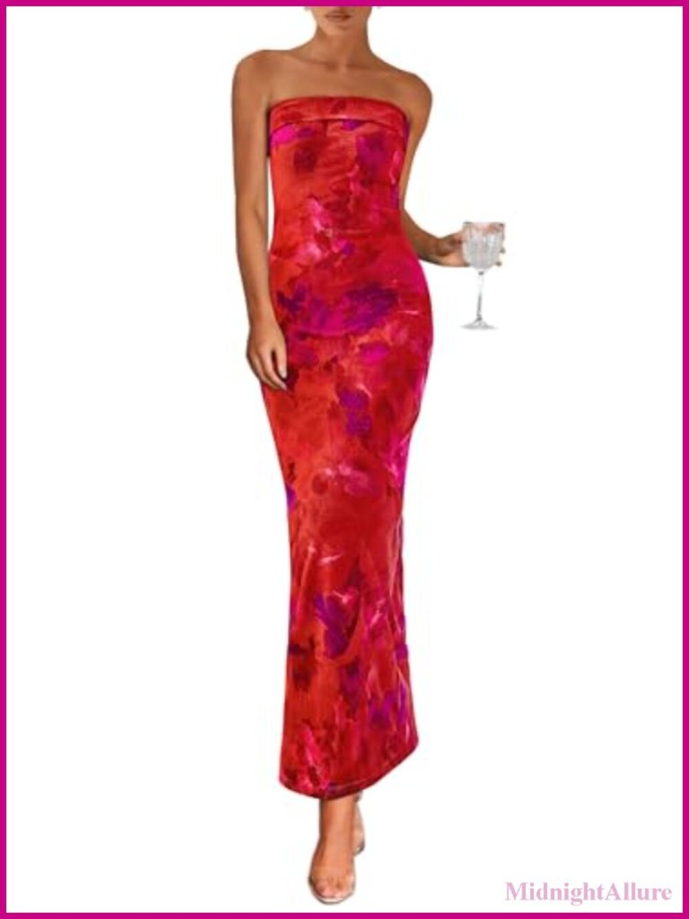 Women's Floral Mesh Strapless Maxi Dress Bodycon Sleeveless